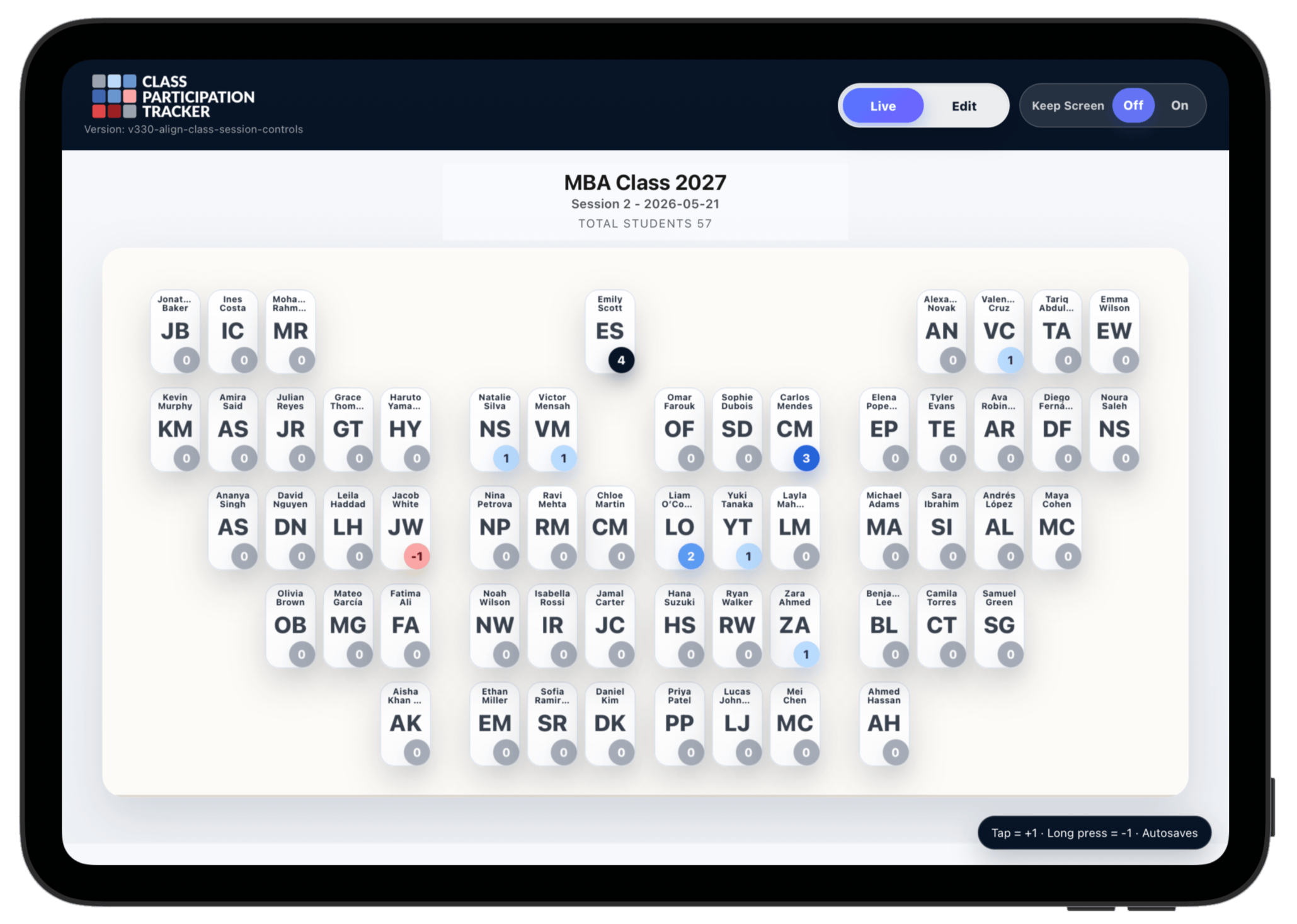 iPad screenshot Live screen of CPT in use